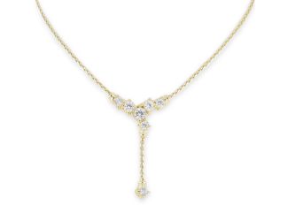 Diamante Cluster 104 - 7 Stone Y Necklace - Gold - 17" Length with 1" drop. Stones are prong set