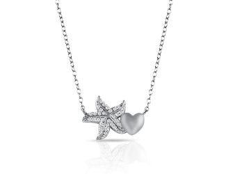 PARIKHS Rhodium Plated Starfish Heart CZ Necklace in 925 Sterling Silver