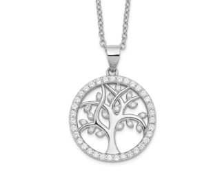 Sterling Silver Cheryl M Rhodium-plated Tree of Life CZ Necklace