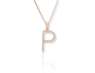 PARIKHS Initial Pendant Alphabet 'P' in CZ with chain in 925 Sterling Silver with Rose Plating