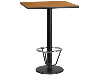 24" SQ Natural Laminate Table Top & 18" Round Bar Height Table Base w/ Foot Ring