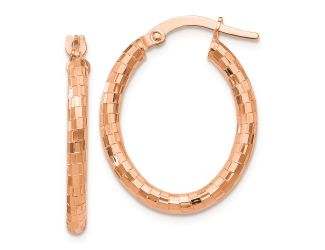 14K Rose Gold Textured Oval Hoop Earrings