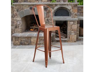 30" High Copper Metal Indoor-Outdoor Barstool with Back