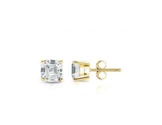Bright White Pristine Asscher Lab Grown Diamond Stud in 14K Yellow Gold 0.55ct, Color-GH,Clarity-VS