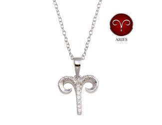 PARIKHS Rhodium Plated Aries CZ Zodiac Sign Necklace in 925 Sterling Silver