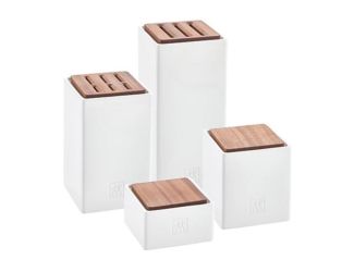 4pc Bamboo & White Kitchen Storage Set