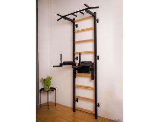 Black stall bar for home with pull-up bar and dip station  BenchK 722B