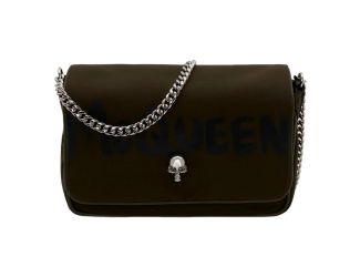 Alexander McQueen Army Green Nylon Graffiti Skull Shoulder Bag
