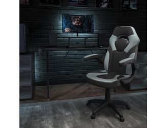 Black/Gray Gaming Desk Set with Cup Holder, Headphone Hook, and Monitor Stand