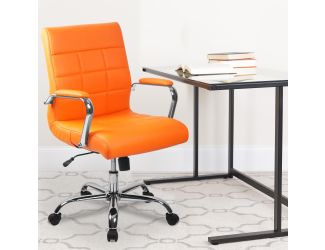 Mid-Back Orange Vinyl Executive Swivel Office Chair with Chrome Base and Arms