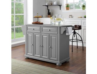 Alexandria Stainless Steel Top Kitchen Island In Vintage Grey