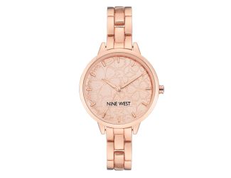 Women's Embossed Flower Design Rose Gold Bracelet Watch