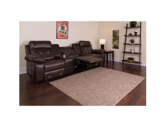 3-Seat Reclining Brown LeatherSoft Theater Seating Unit w/Straight Cup Holders