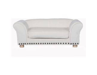 34-in. Faux Velvet Pet Bed Sofa for Medium-Sized Dogs and Cats in Cream