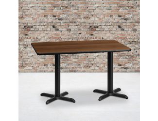 30" x 60" Rectangular Walnut Laminate Table Top & 22" x 22" Table Height Bases