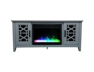 56-in. Stardust Mid-Century Modern Electric Fireplace with Deep Multi-Color Crystal Insert, Slate Bl