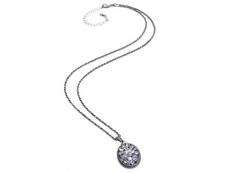 Oval Crystal Encrusted Pendant Necklace