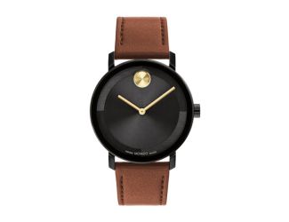 Men's Bold Evolution 2.0 Black & Cognac Leather Strap Watch Black Dial