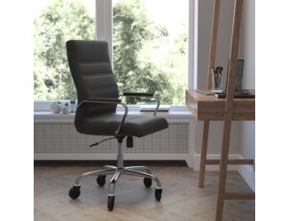 Executive Chair with Chrome Frame & Arms on Skate Wheels - Black LeatherSoft