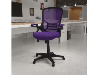 High Back Purple Mesh Ergonomic Office Chair with Black Frame and Flip-up Arms