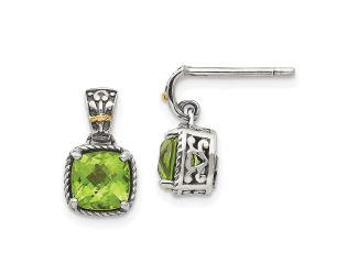 Sterling Silver w/14k Peridot Dangle Post Earrings