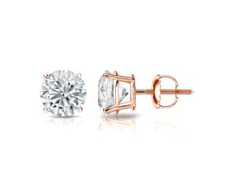 Bright White Round Lab Grown Diamond Screwback Stud in 14K Rose Gold 1.20ct, Color-FG, Clarity-VVS