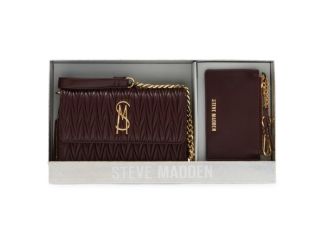 BCARINA Gift Boxed Matelasse Crossbody Wallet Set - Wine