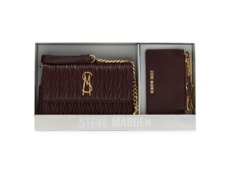 BCARINA Gift Boxed Matelasse Crossbody Wallet Set - Wine
