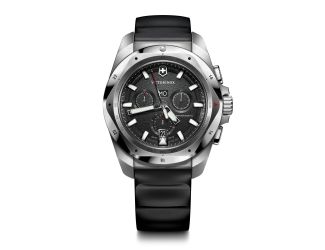 Mens I.N.O.X. Chronograph Silver & Black Rubber Strap Watch Black Dial