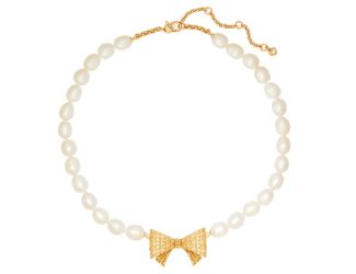 Wrapped In A Bow Pearl Necklace - Cream Multi/Gold