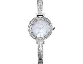 Ladies' Silhouette Crystal Eco-Drive Watch, SS with MOP Dial