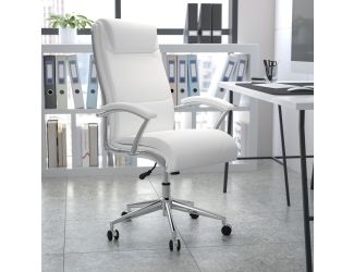 High Back Designer White LeatherSoft Upholstered Executive Swivel Office Chair