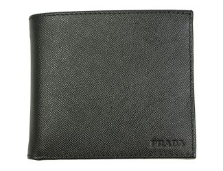 Prada Men's Black Saffiano Leather Logo Billfold Bifold Wallet