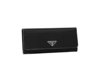 Prada Tessuto Nero Black Continental Flap Black Wallet Silver Triangle Logo