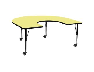 Mobile 60"W x 66"L Horseshoe Yellow Thermal Laminate Adjustable Activity Table
