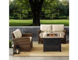 Bradenton 3 Piece Outdoor Wicker Seating Set With Navy Cushions