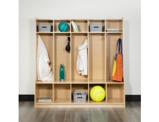 Wood 5 Section School Coat Locker with Bench, Cubbies and Storage Organizer Hook