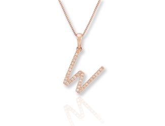PARIKHS Diamond Initial 'W' Pendant Necklace in 18k Rose Gold over Sterling Silver 0.10ct IJK-I2