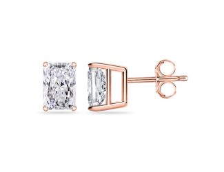 Bright White Pristine Radiant Lab Grown Diamond Stud in 14K Rose Gold 1.80ct, Color-GH,Clarity-VS
