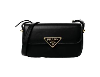Prada Embleme Triangle Logo Soft Calfskin Crossbody Bag Black