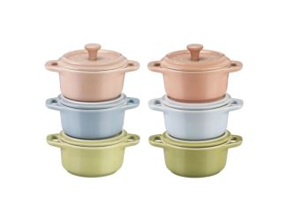 6pc Ceramic Mini Round Cocotte Set Macaron Pastels
