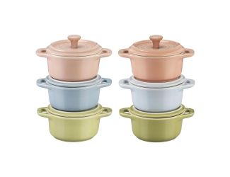 6pc Ceramic Mini Round Cocotte Set Macaron Pastels