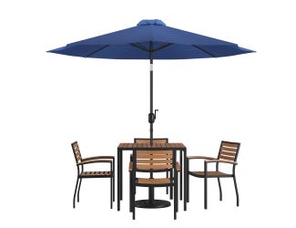 7 Piece Patio Set: Blue Umbrella