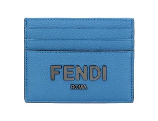 Fendi Signature Fiordaliso Blue Grained Leather Card Case Wallet