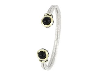Perola Black Onyx double wire 8mm Cuff Bracelet. 7" long. End motif 1/2"x1/2" diam.. Made in America