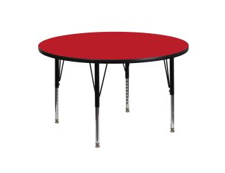 48" Round Red HP Laminate Activity Table - Height Adjustable Short Legs