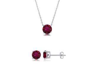 Sterling Silver and Ruby "July" Swarovski Crystal Post Earrings and Necklace Set
