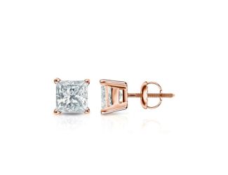 Bright White Pinnacle Princess cut Lab Grown Diamond Stud in 14K Rose Gold 0.30ct, GH, VVS