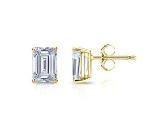 Bright White Pinnacle Emerald Lab Grown Diamond Stud in 14K Yellow Gold 1.90ct,Color-GH,Clarity-VVS