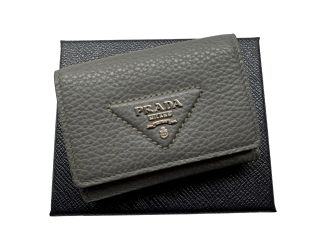 Prada Marmo Marble Grey Vitello Daino Leather Silver Logo Trifold Wallet